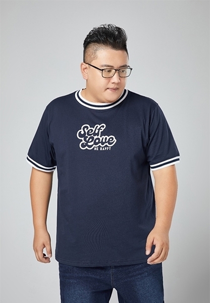 VIMEN-men large size ribbon cuff print t shirt